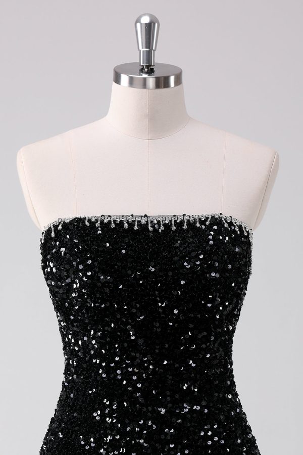 Sparkly Black A-Line Strapless Sequins Short Homecoming Dress Fashion