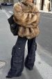 Brown Fluffy Faux Fur Long Sleeve Open Front Short Coat Sale