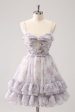 Lilac A-Line Floral Prints Ruffled Tiered Tulle Homecoming Dress Supply