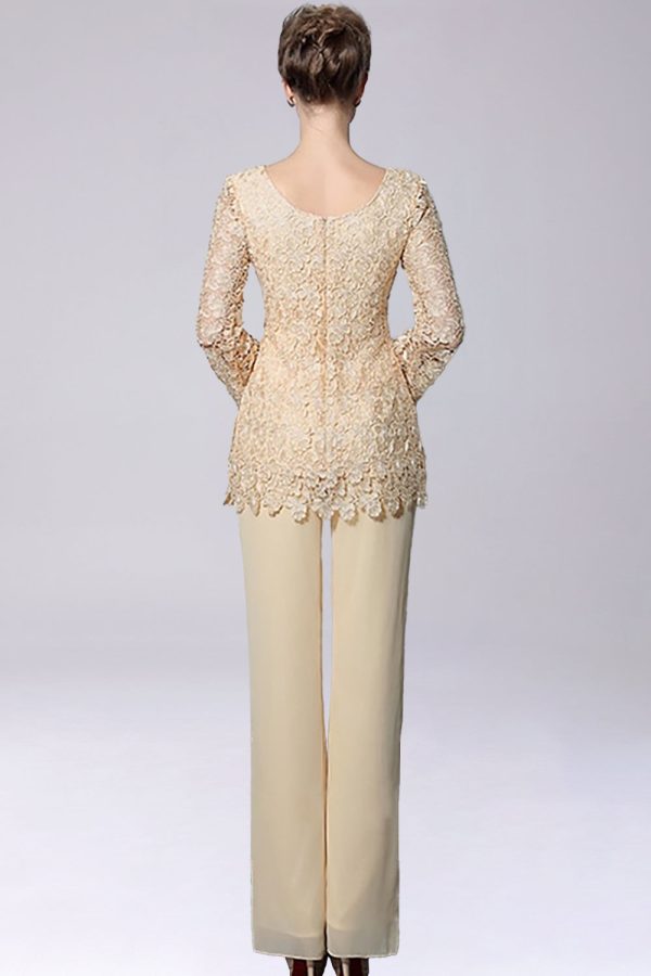 Champagne Jumpsuit Pantsuit Separates Chiffon Mother of the Bride Dress With Appliques Online