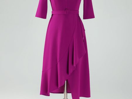 Grape Purple Asymmetrical Cocktail Dress with Half Sleeves Cheap