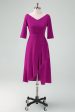 Grape Purple Asymmetrical Cocktail Dress with Half Sleeves Cheap