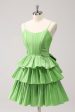 Cute A Line Corset Green Pleated Tiered Short Homecoming Dress with Bows on Sale