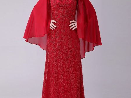 Burgundy A-Line Floor-Length Mother of the Bride Dress With Appliques Supply