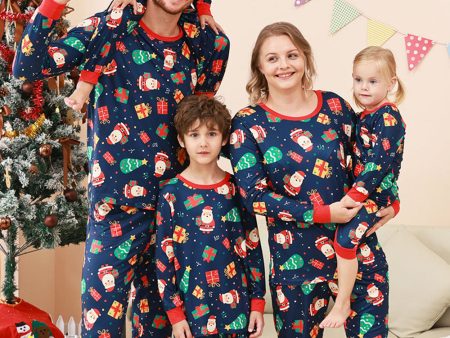 Navy Christmas Pattern Printed Family Pajamas Set Hot on Sale