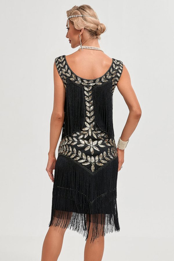 Black Gatsby 1920s Flapper Dress with Sequins and Fringes Supply