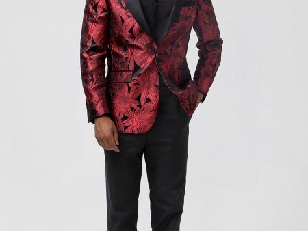 Peak Lapel Burgundy Jacquard One Button 2 Piece Men s Prom Suits Online now