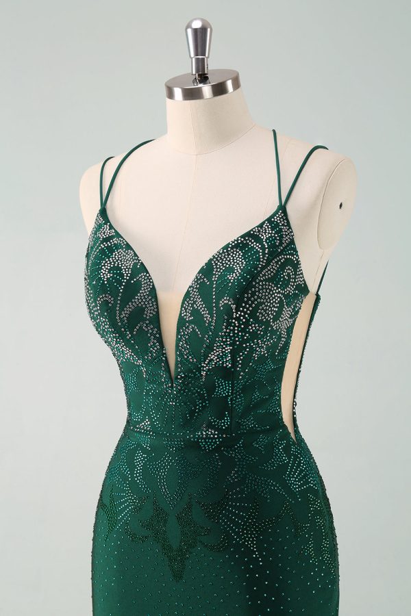 Dark Green Bodycon Spaghetti Straps Short Homecoming Dress with Beading Online now