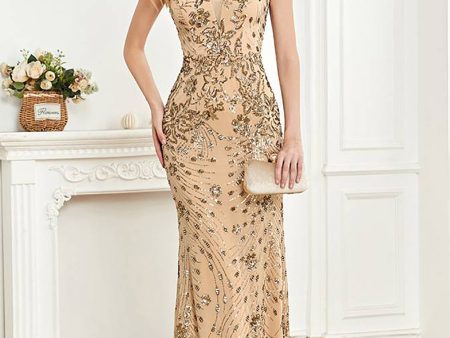 Beading Golden Sheath Formal Dress with V-neck Supply