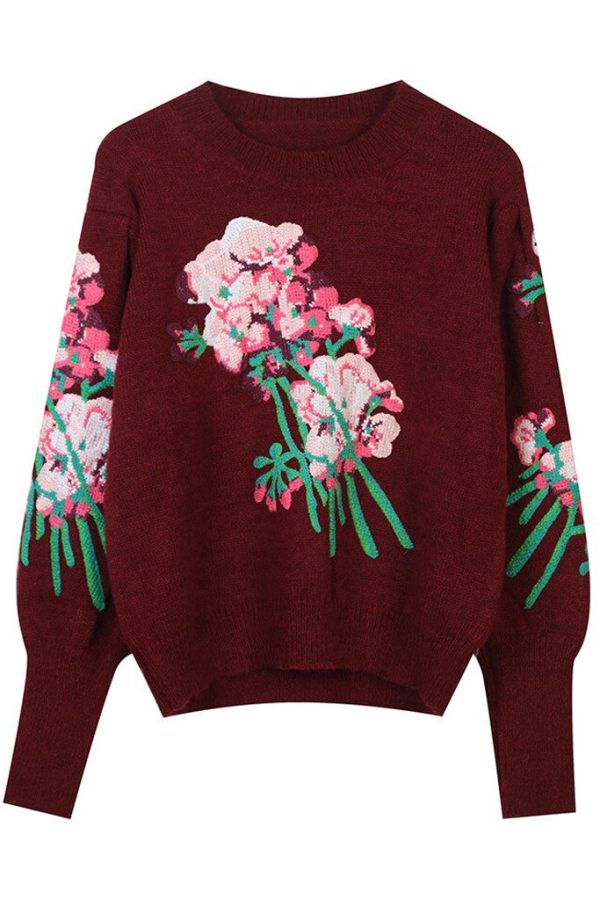 Ayla Light Blue Sweater with Flowers Online Sale