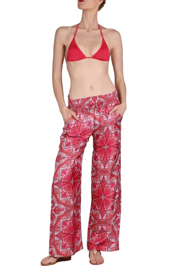 MANOLA Coral Print Silk Pants Discount