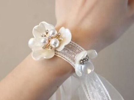 White Ceramic Petal Wrist Corsage with Pearls Sale