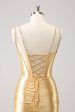 Golden Spaghetti Straps Bodycon Homecoming Dress with Sequins Cheap