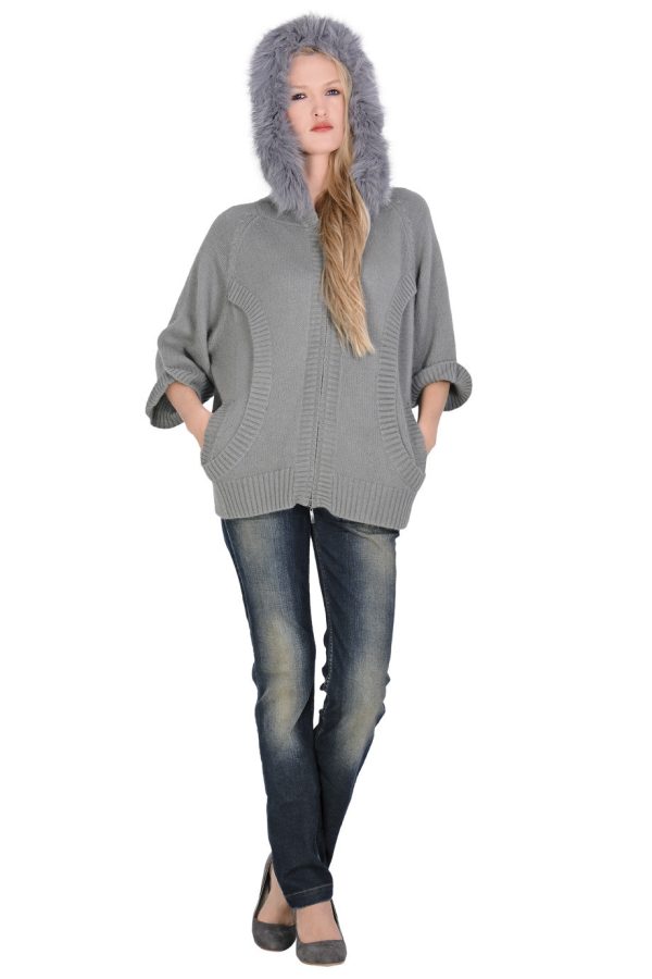 FELICIA Grey Fur Hooded Cardigan For Discount