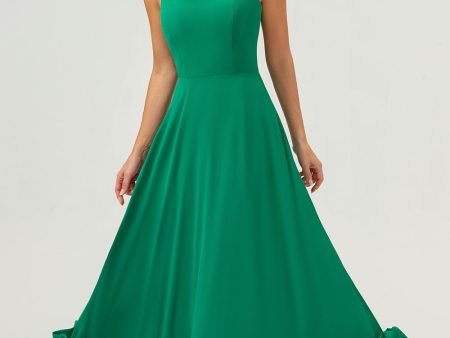 Elegant Green A Line Spaghetti Straps Chiffon Long Bridesmaid Dress on Sale