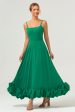 Elegant Green A Line Spaghetti Straps Chiffon Long Bridesmaid Dress on Sale