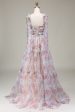 A-Line Spaghetti Straps Lilac Flower Printed Prom Dress Online Sale