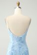 Light Blue Spaghetti Straps Tight Short Homecoming Dress with Sequins For Discount