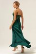 Dark Green Mermaid Spaghetti Straps Corset Satin Long Bridesmaid Dress with Slit Fashion