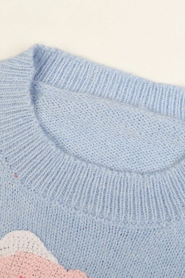 Ayla Light Blue Sweater with Flowers Online Sale