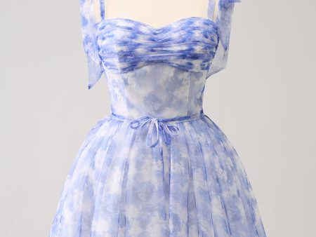 Blue Corset A-Line Short Floral Homecoming Dress Online Hot Sale