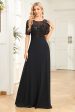 Black Chiffon Half Sleeves Round Neck Appliques A Line Mother of the Bride Dress For Discount