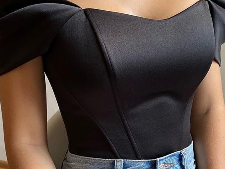 Black Off the Shoulder Satin Corset Bustier Top Fashion