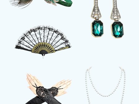 Green 1920s Party Accessories Five Pieces Sets Online Sale