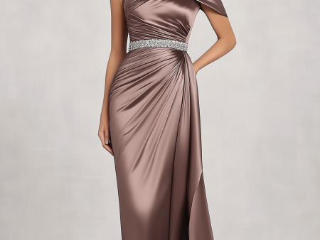 Taupe Satin One Shoulder Mother of Bride Dress Online now