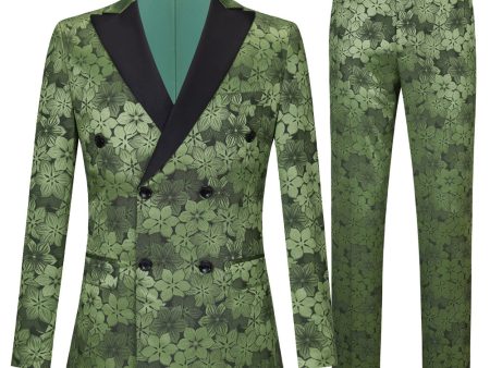 Army Green Peak Lapel 2 Piece Men s Prom Suit with Pattern Supply