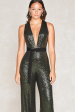 Sparkly Olive Deep V-Neck Sequins Mother of the Bride Jumpsuits with Belt Hot on Sale