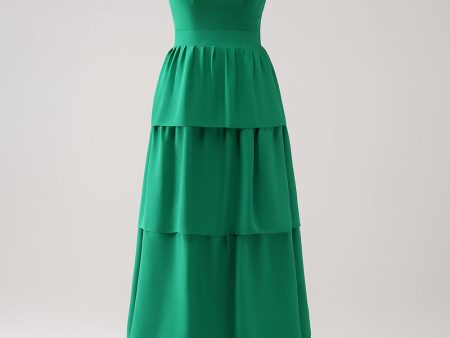 Green A-Line V-Neck Tiered Long Bridesmaid Dress Online now