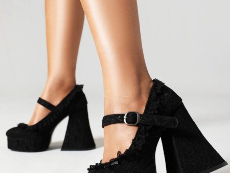 Black Closed Toe Platform Block Heel Shoes Online Hot Sale