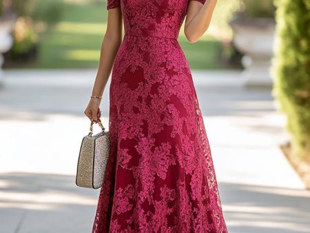 Burgundy Lace A Line Off the Shoulder Mother of the Bride Dress For Sale