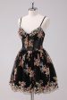 Sparkly Black A-Line Floral Short Homecoming Dress Discount