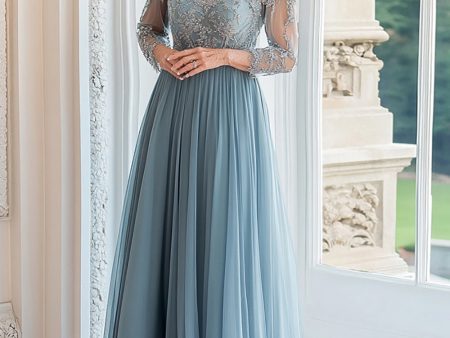 Queen Anne Dusty Blue A Line Long Sleeves Mother of the Bride Dress Discount