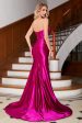 Hot Pink Strapless Satin Corset Long Prom Dress With Accessory Fashion