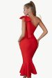 Red One Shoulder Mermaid Cocktail Dress with Bow Knot Cheap