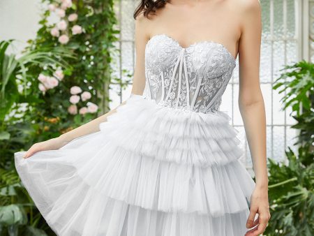 White Tiered Corset A-Line Tulle Cute Graduation Dress For Cheap