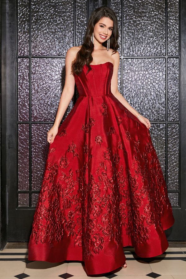 Princess A-Line Strapless Dark Red Corset Long Prom Dress with Accessory Hot on Sale