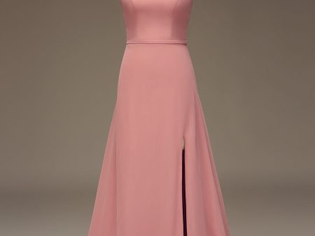 Dusty Rose A-line Chiffon and Embroidery Maxi Bridesmaid Dress For Sale