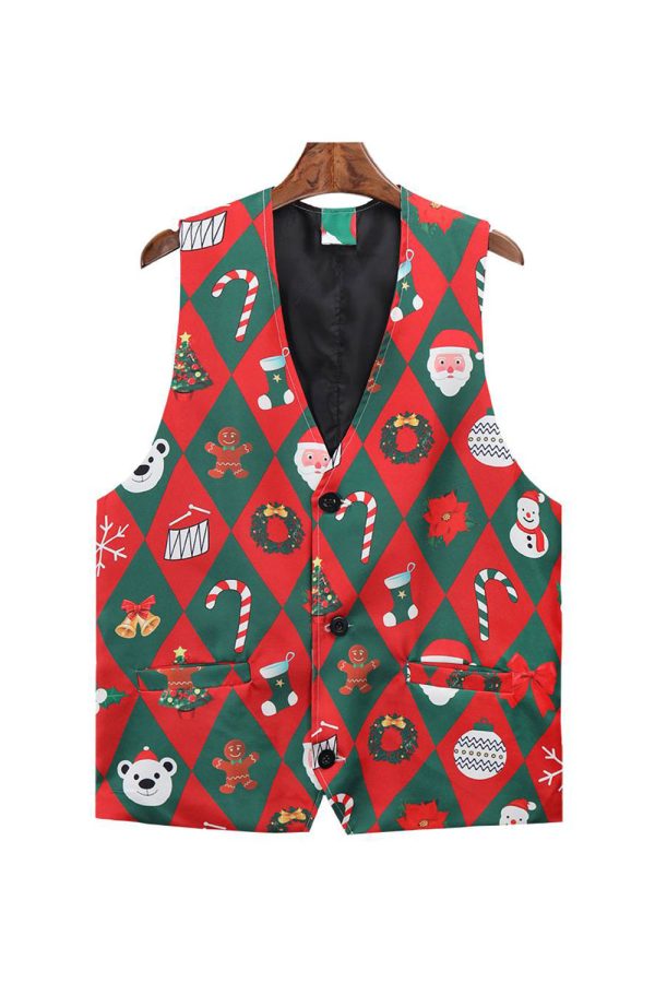 Red Santa Claus Print Men s Christmas Suit Vest Discount