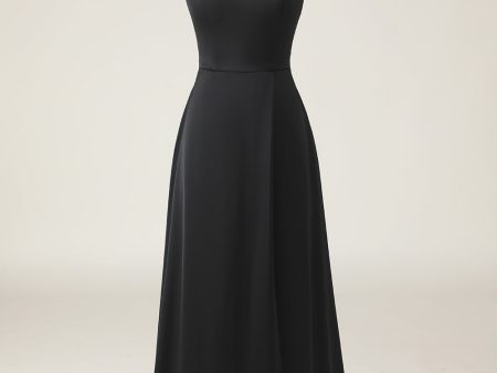 Black A-line Chiffon One Shoulder Floor Length Bridesmaid Dress Discount