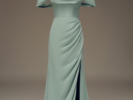 Dusty Sage Off the Shoulder Sheath Chiffon Pleated Long Bridesmaid Dress Fashion