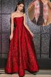 Princess A-Line Strapless Dark Red Corset Long Prom Dress with Accessory Hot on Sale