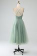 Matcha A-Line Spaghetti Straps Tea-Length Corset Tulle Bridesmaid Dress Online Sale