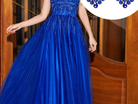 Royal Blue A-Line Sweetheart Long Beaded Prom Dress with Accessory Online now