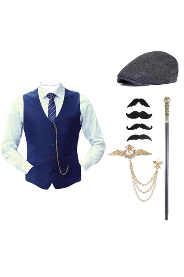 Black One Breasted Men s Vest with Accessories Set Online now