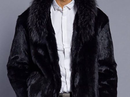 Black Lapel Neck Cropped Faux Fur Men Coat Online now