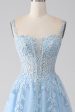 A-Line Light Blue Corset Prom Dress with Appliques Hot on Sale